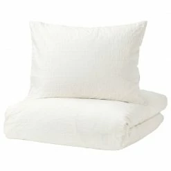 Bargainwizz Ikea OFELIA VASS King Duvet Cover W/ Pillowcases Dobby Woven Bed Set White